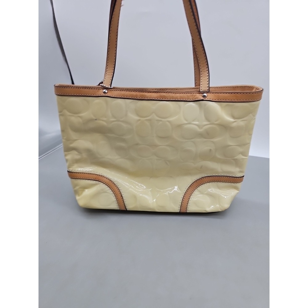 Coach Bag Peyton Embossed Patent Leather Tote Pastel Yellow Y2K Style Shoulder - Picture 2 of 7